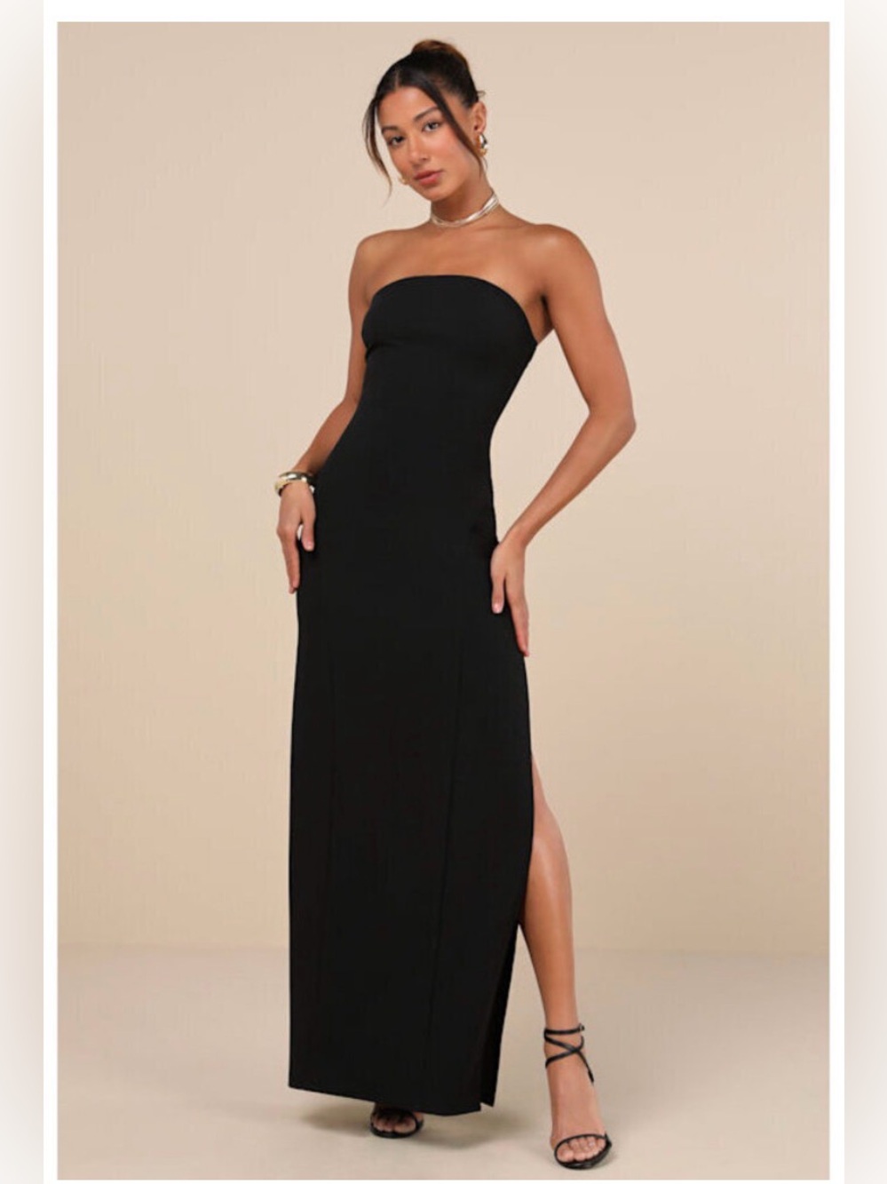 New Lulus Women Strapless Black Maxi Dress with Side Slit Size Large